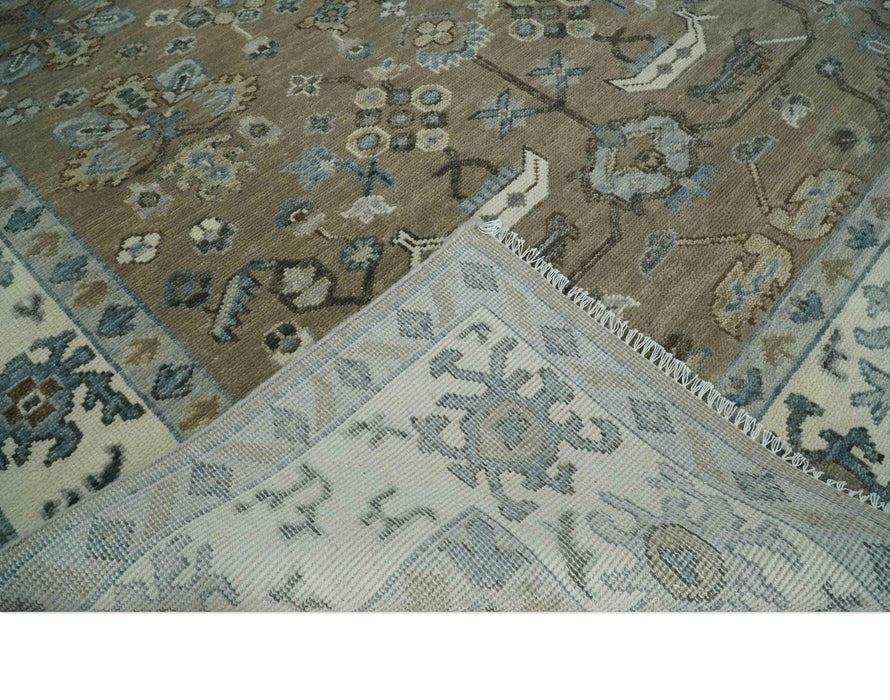 Hand Knotted Beige, Ivory and Silver Oriental Oushak 9x12 Traditional Wool Area Rug