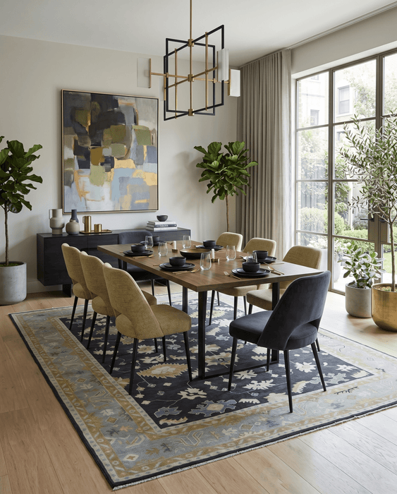 Hand Knotted Black, Beige and Silver Traditional Oushak Wool Rug