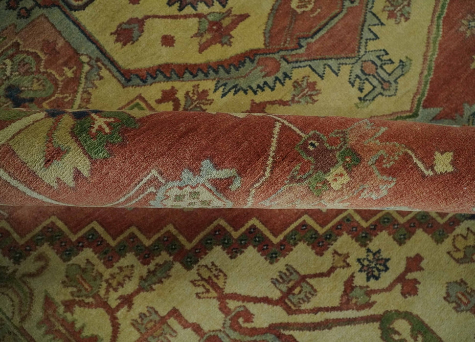 Hand Knotted Black, Rust and Beige 9x12 Traditional Heriz Serapi Wool Area Rug