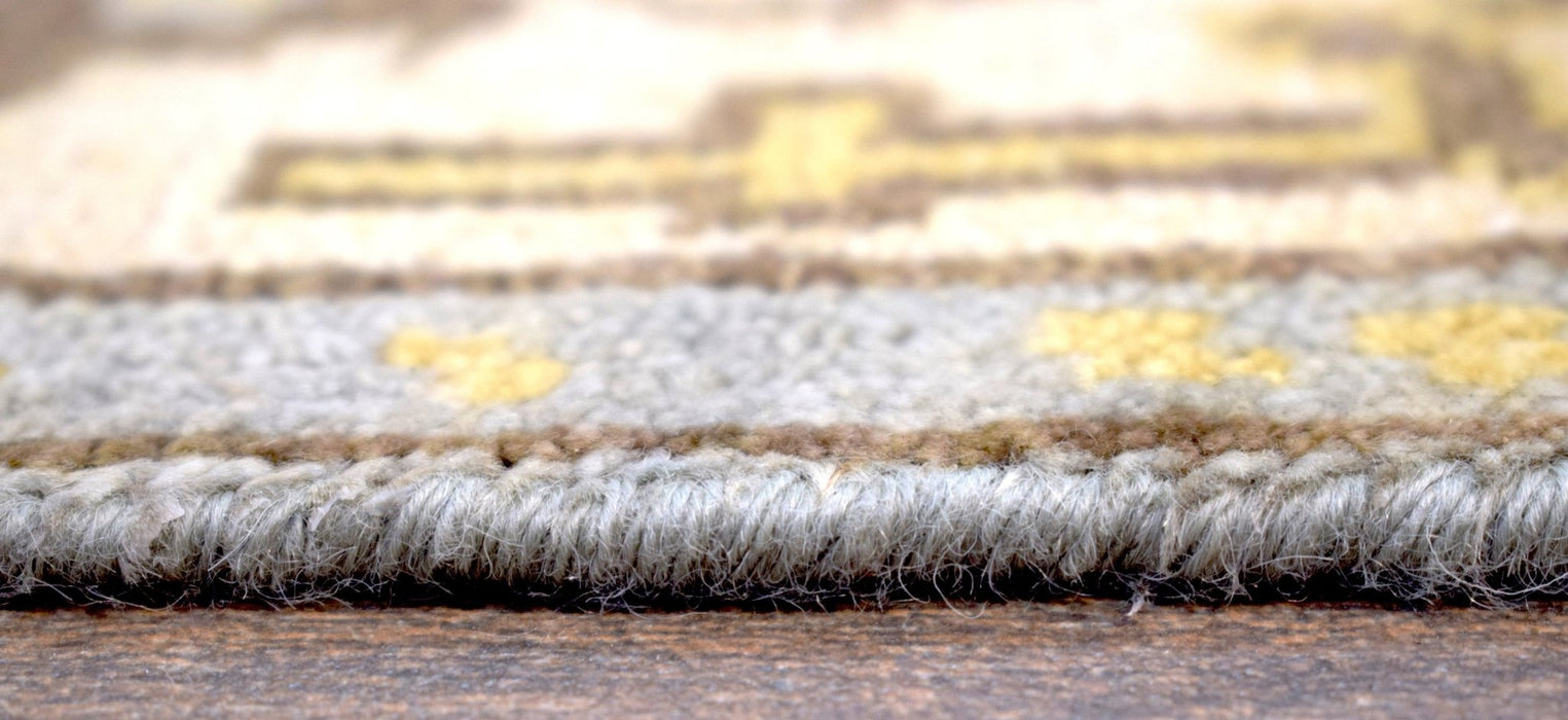 Hand Knotted Blue and Beige Antique Oushak Blue and Beige Wool Runner Rug