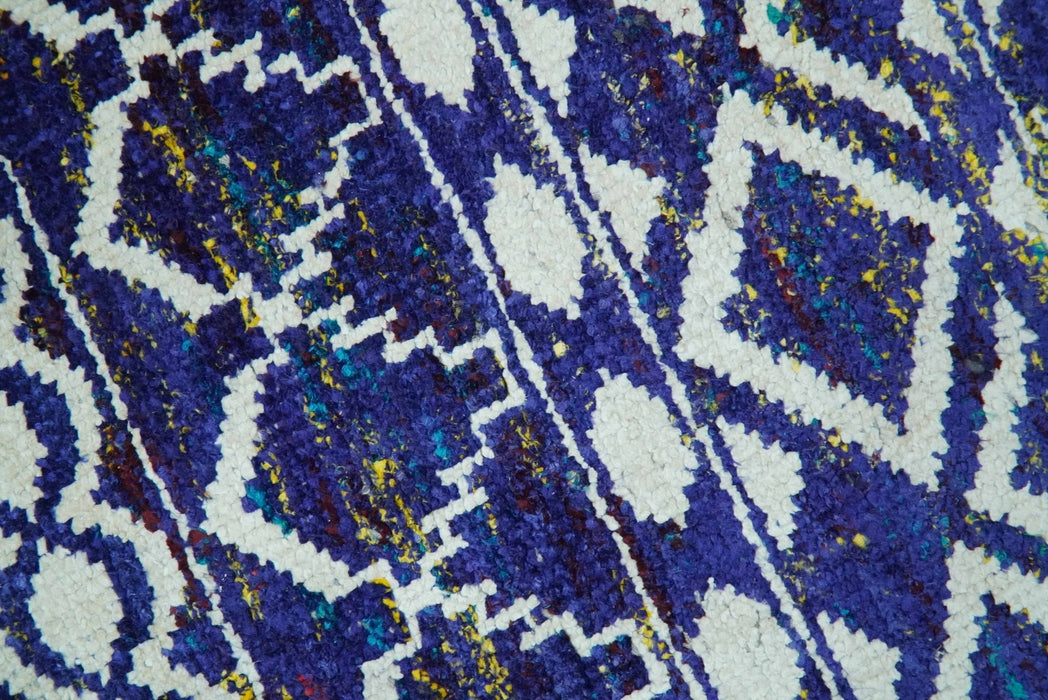 Hand Knotted Blue and Ivory 8x10 Southwestern Tribal Trellis Recycled Art Silk Area Rug