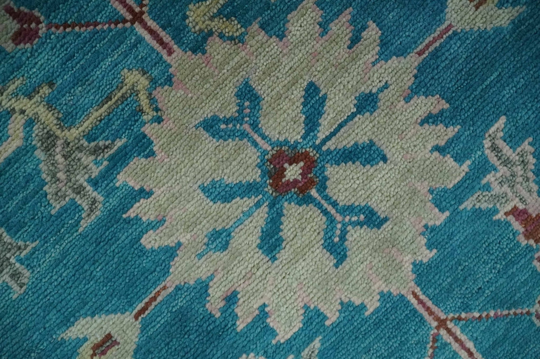 Hand Knotted Blue, Ivory and Maroon Oriental Oushak 9x12 Traditional Wool Area Rug