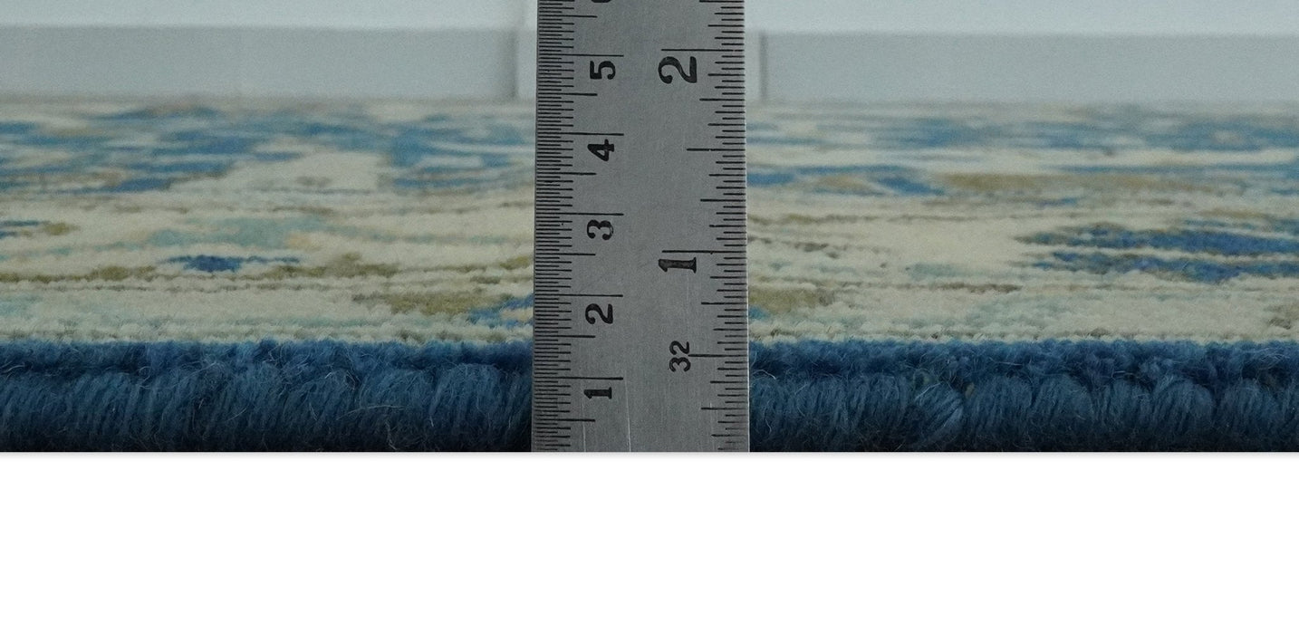 Hand Knotted Blue, Ivory and Olive 6x9 Oriental Oushak wool area rug