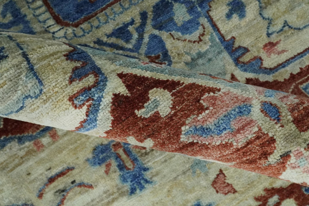 Hand Knotted Blue, Ivory and Rust Antique Persian Heriz Serapi Wool Rug, 5x8, 6x9, 8x10 and 9x12 Living Room Rug | TRD2559