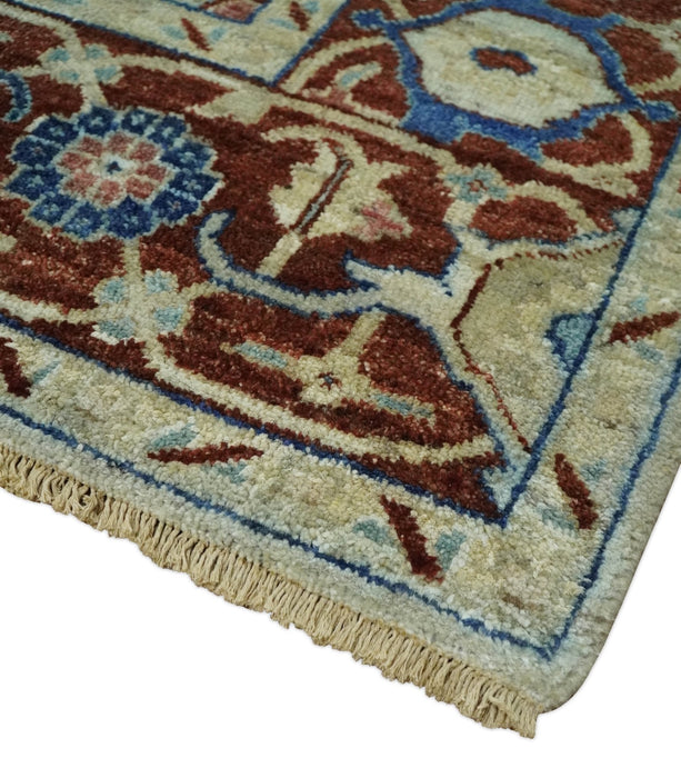 Hand Knotted Blue, Ivory and Rust Antique Persian Heriz Serapi Wool Rug, 5x8, 6x9, 8x10 and 9x12 Living Room Rug | TRD2559