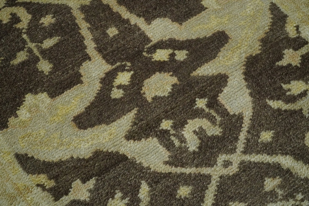 Traditional Oushak Brown and Beige Hand Knotted Wool Area Rug