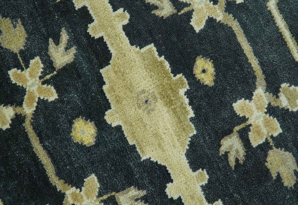Hand Knotted Charcoal, Ivory and Olive Oriental Oushak 8x10 Wool Area Rug