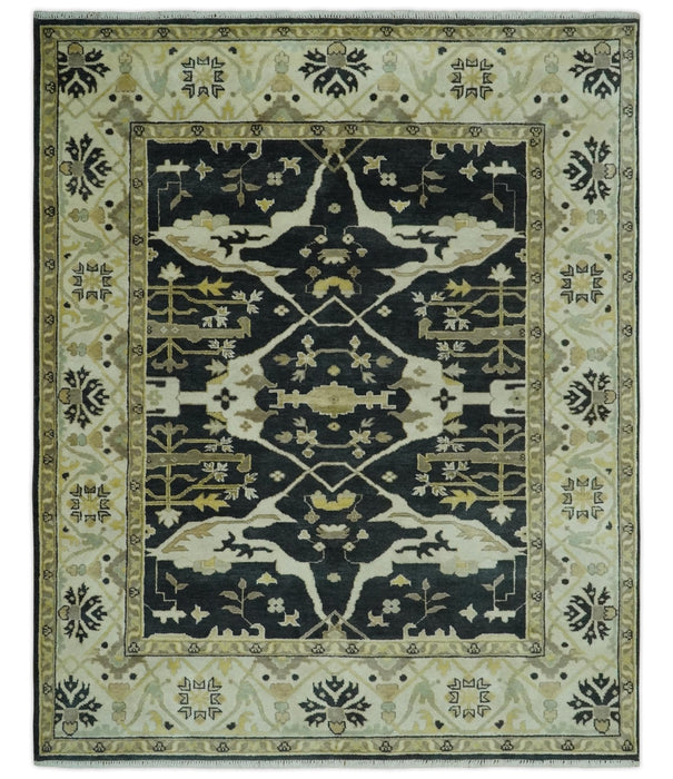 Hand Knotted Charcoal, Ivory and Olive Oriental Oushak 8x10 Wool Area Rug