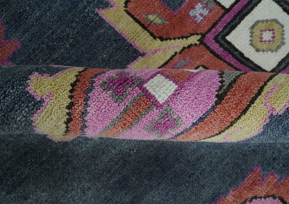 Hand Knotted Charcoal, Silver and Pink Traditional 9x12 Wool Area Rug