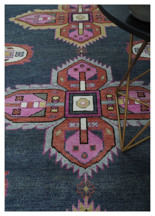 Hand Knotted Charcoal, Silver and Pink Traditional 9x12 Wool Area Rug