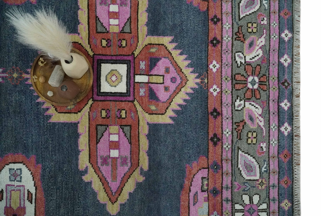 Hand Knotted Charcoal, Silver and Pink Traditional 9x12 Wool Area Rug