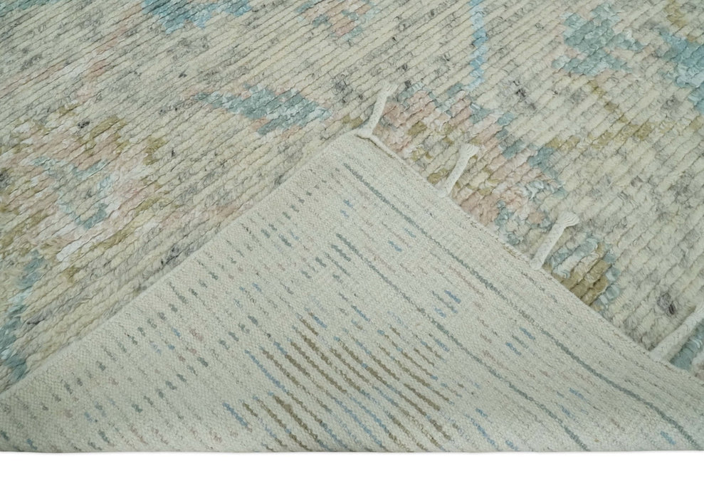 Contemporary Ivory and Blue Hand Knotted Multi Size Rug
