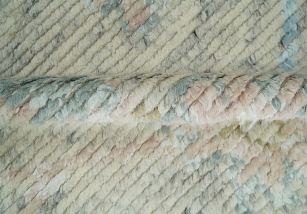 Modern Contemporary Ivory and Blue Hand Knotted Wool Rug