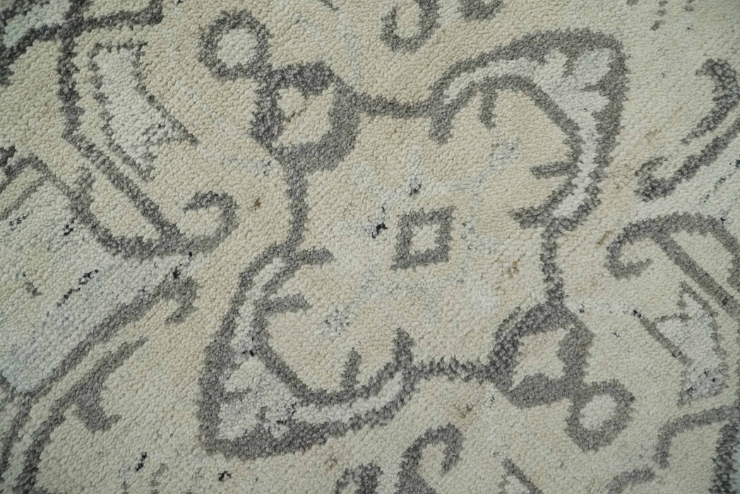 Hand Knotted Earthy Neutral Serapi Wool Rug, Charcoal, Beige and Ivory