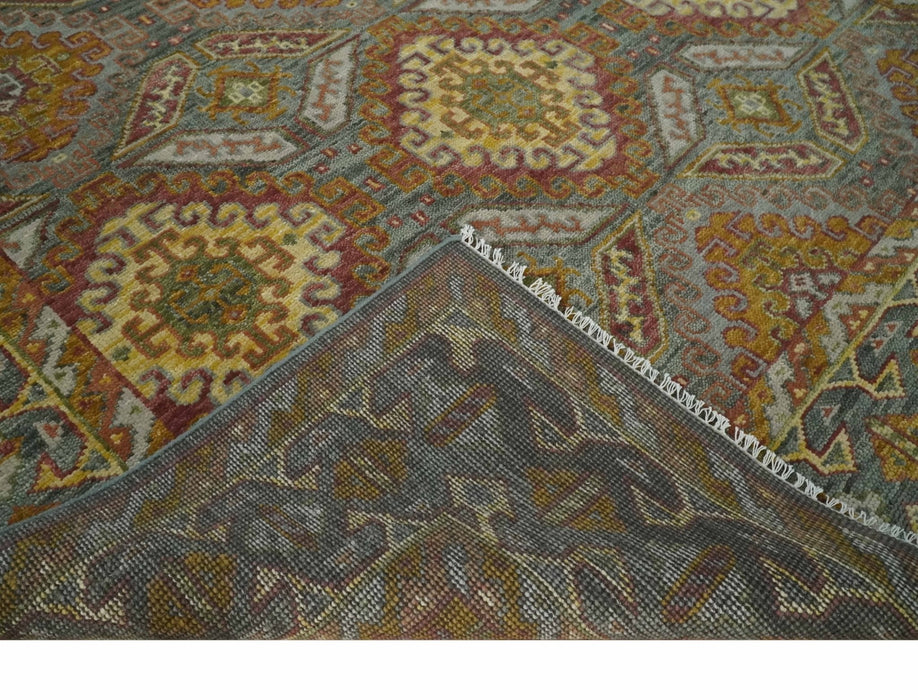 Hand Knotted Gold and Charcoal 9x12 Oriental Traditional Wool Area Rug