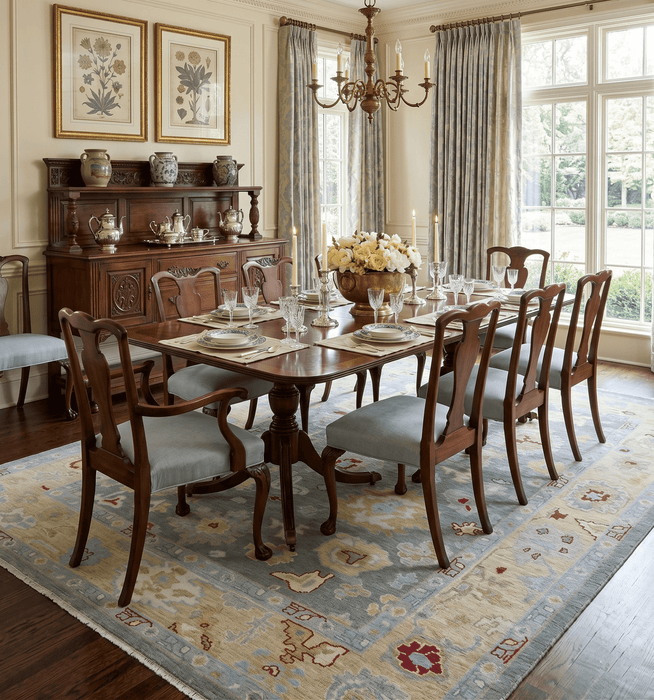 Hand Knotted Gray and Beige Traditional Oushak Wool Area Rug