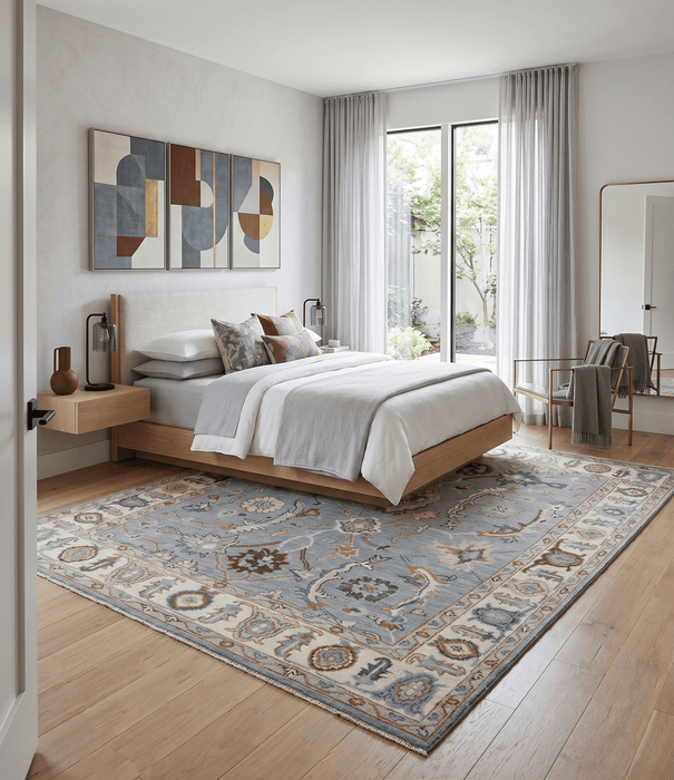 Hand Knotted Gray and Ivory Traditional Oriental Oushak Custom Made Wool Area Rug