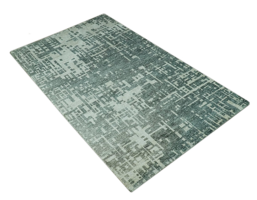 Hand Knotted Gray and Silver 5x8 Modern Abstract Contemporary Recycled Silk Rug