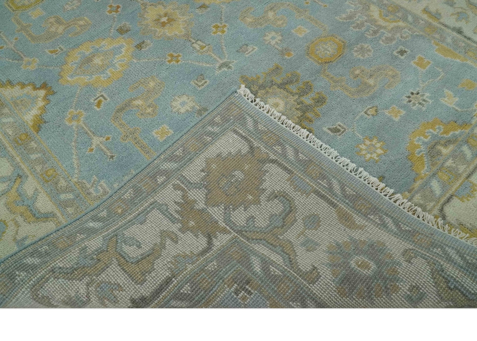 Hand Knotted Gray, Ivory and Mustard 6x8.8 Traditional Oriental Oushak wool rug