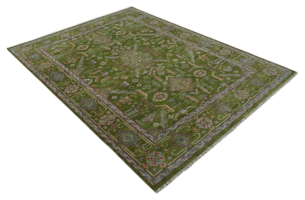 Hand Knotted Green and Silver Traditional Multi Size Antique Wool Area Rug