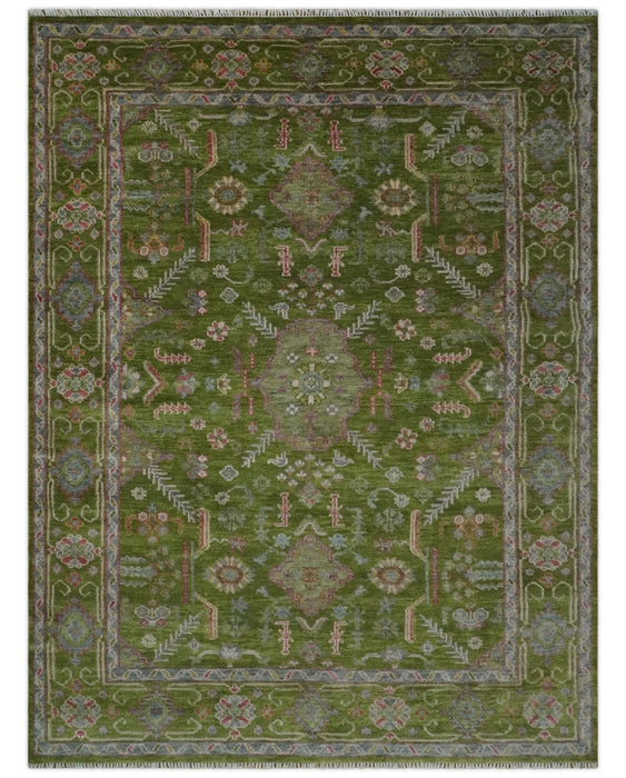 Hand Knotted Green and Silver Traditional Multi Size Antique Wool Area Rug