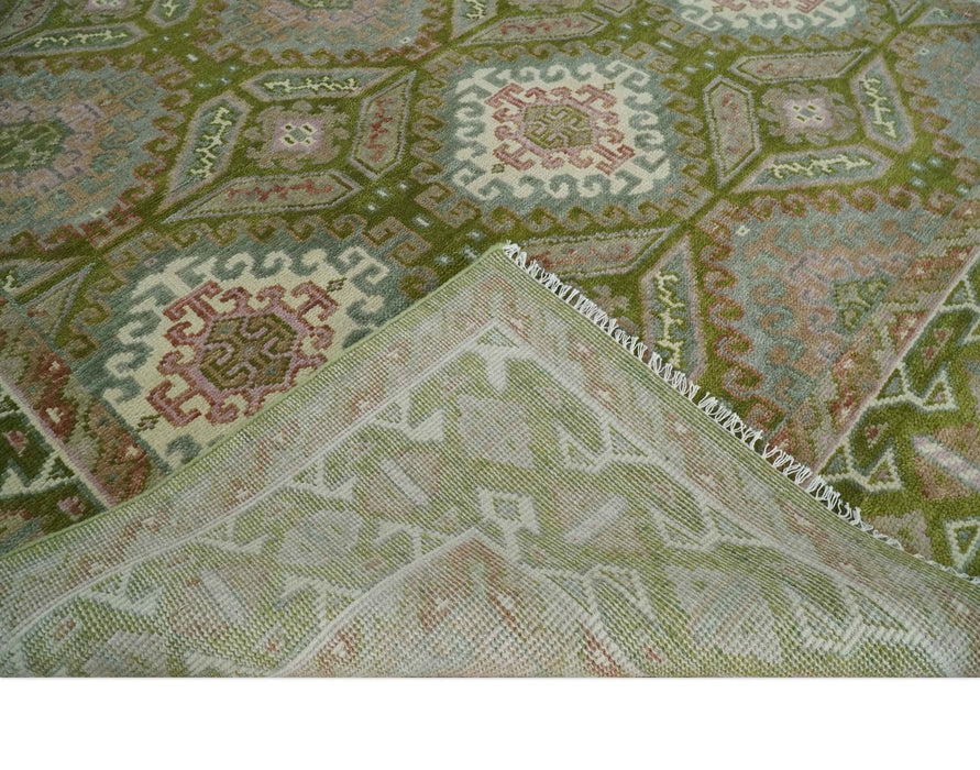 Hand Knotted Green, Ivory and Silver Oriental Traditional Multi Size Wool Area Rug