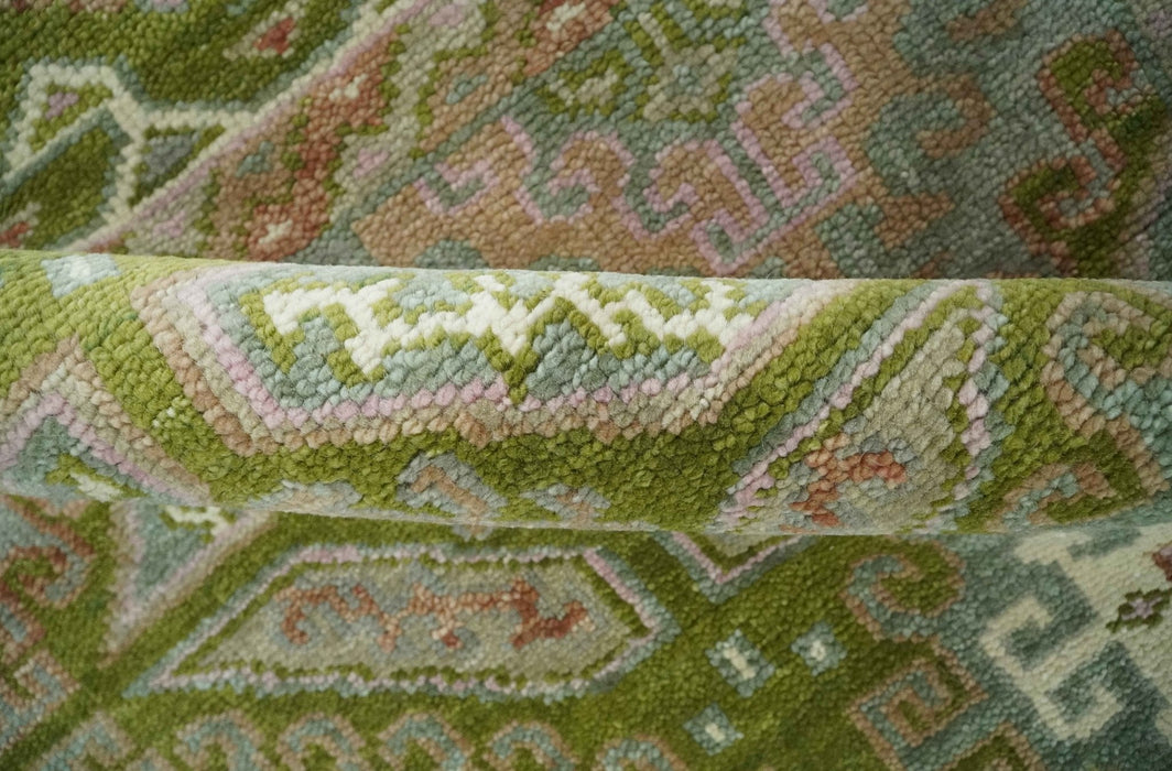 Hand Knotted Green, Ivory and Silver Oriental Traditional Multi Size Wool Area Rug