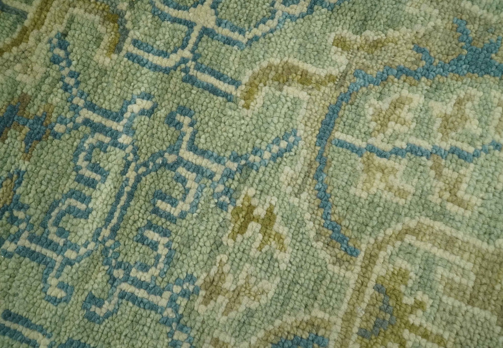 Hand Knotted Green, Olive and Teal Traditional Dragon Oushak Design 8x10 wool rug