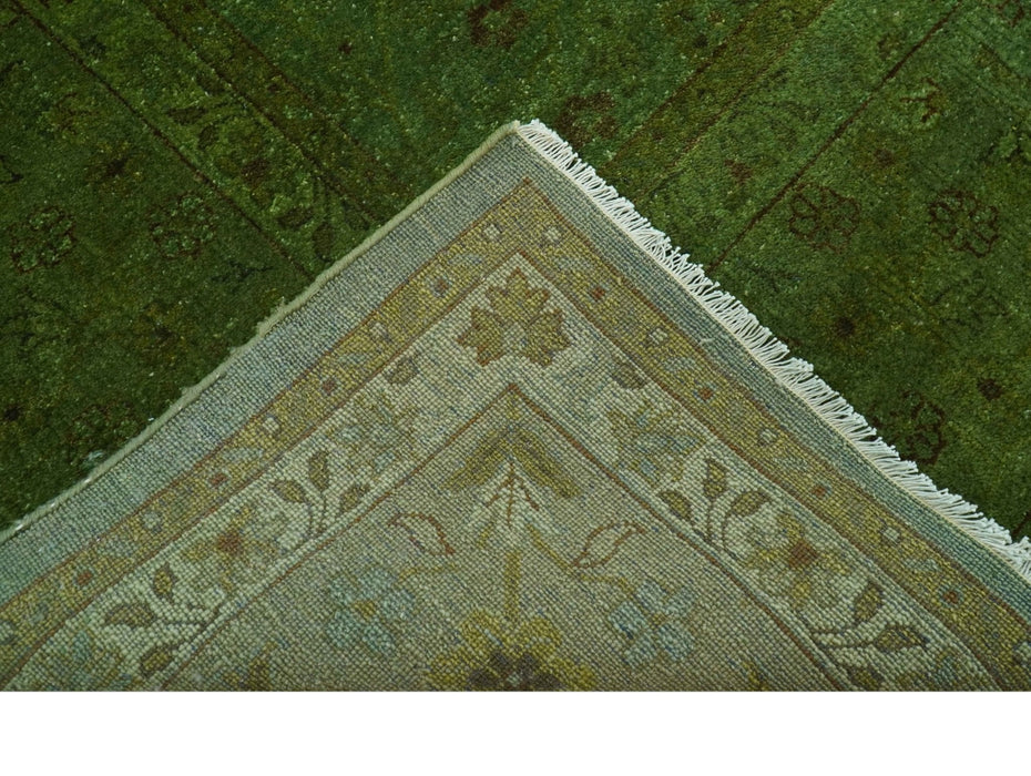 Hand Knotted Green Overdyed Traditional Oushak Design 9x12 Wool Area Rug