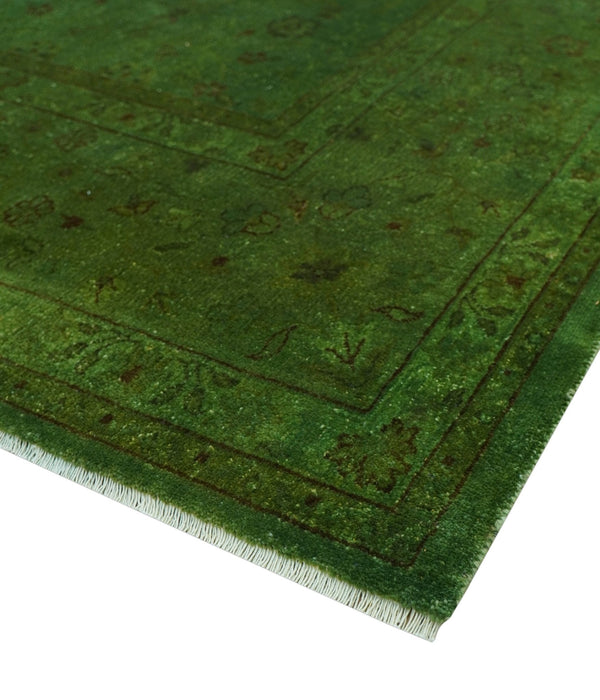 Hand Knotted Green Overdyed Traditional Oushak Design 9x12 Wool Area Rug