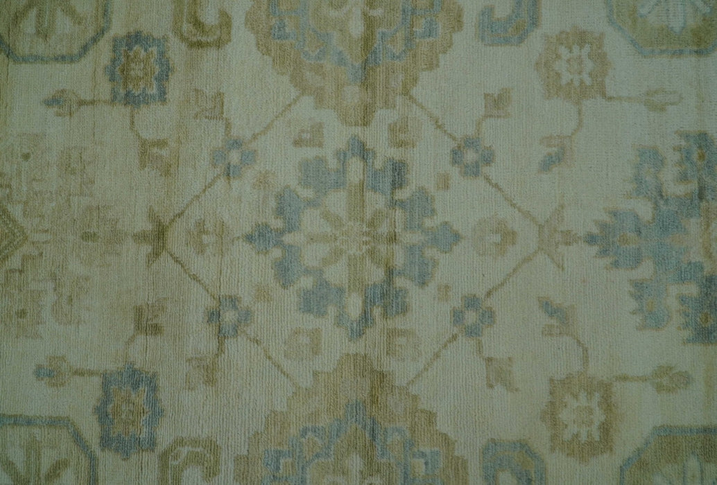 Hand Knotted Ivory And Blue Traditional Oushak Design 8x10 Wool Area Rug