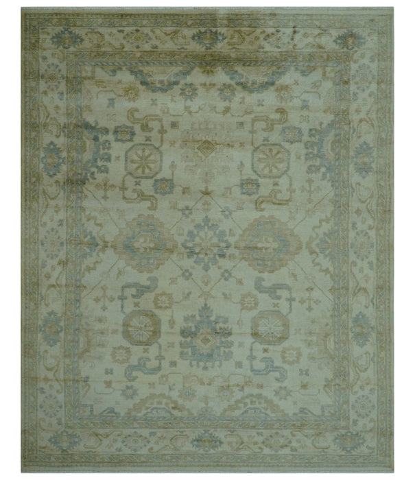 Hand Knotted Ivory And Blue Traditional Oushak Design 8x10 Wool Area Rug