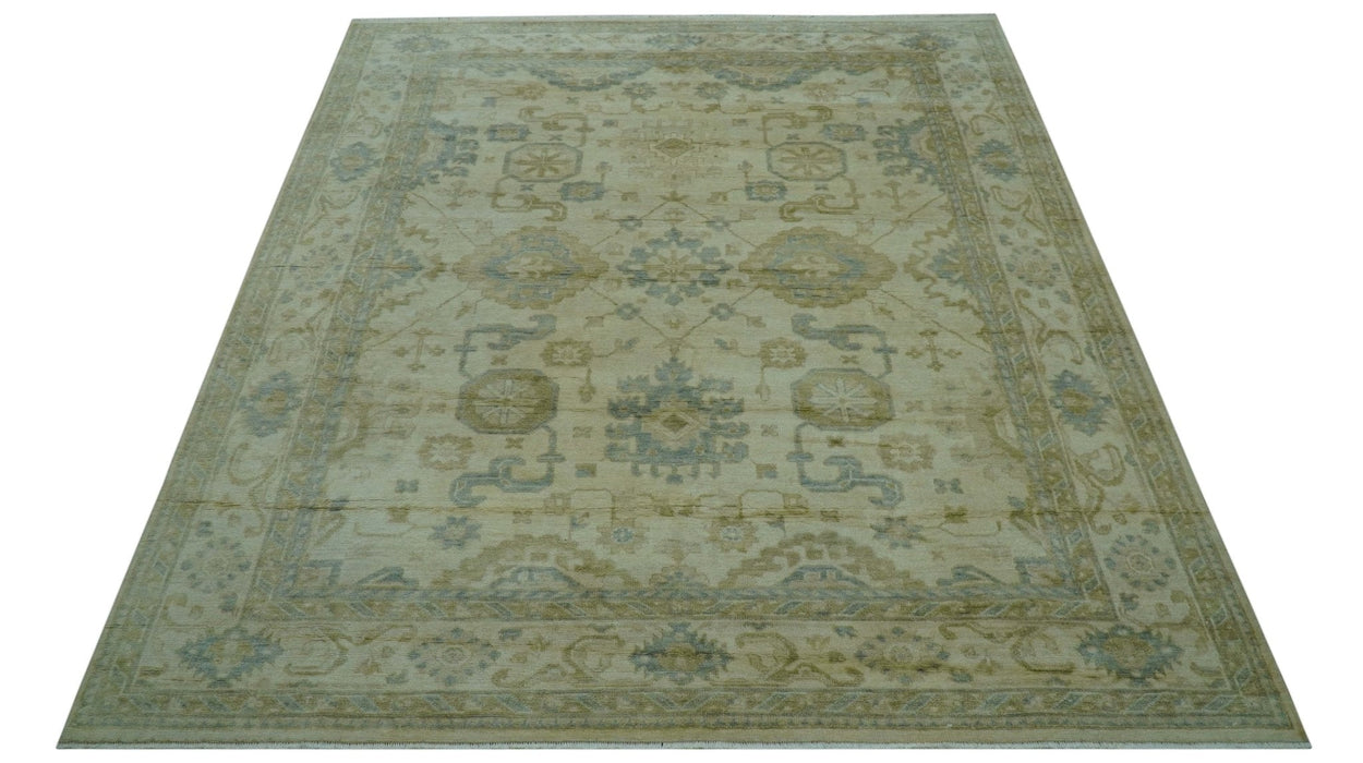 Hand Knotted Ivory And Blue Traditional Oushak Design 8x10 Wool Area Rug