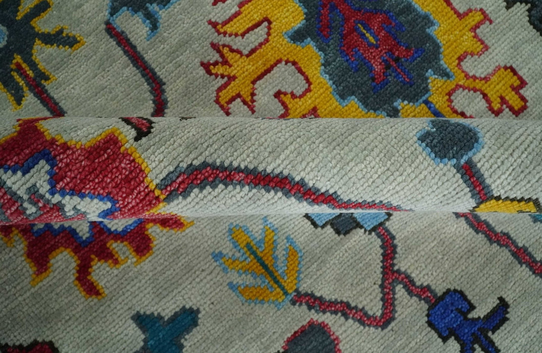 Vibrant colorful Ivory and Charcoal Hand Knotted Traditional Oushak Multi size Wool area Rug