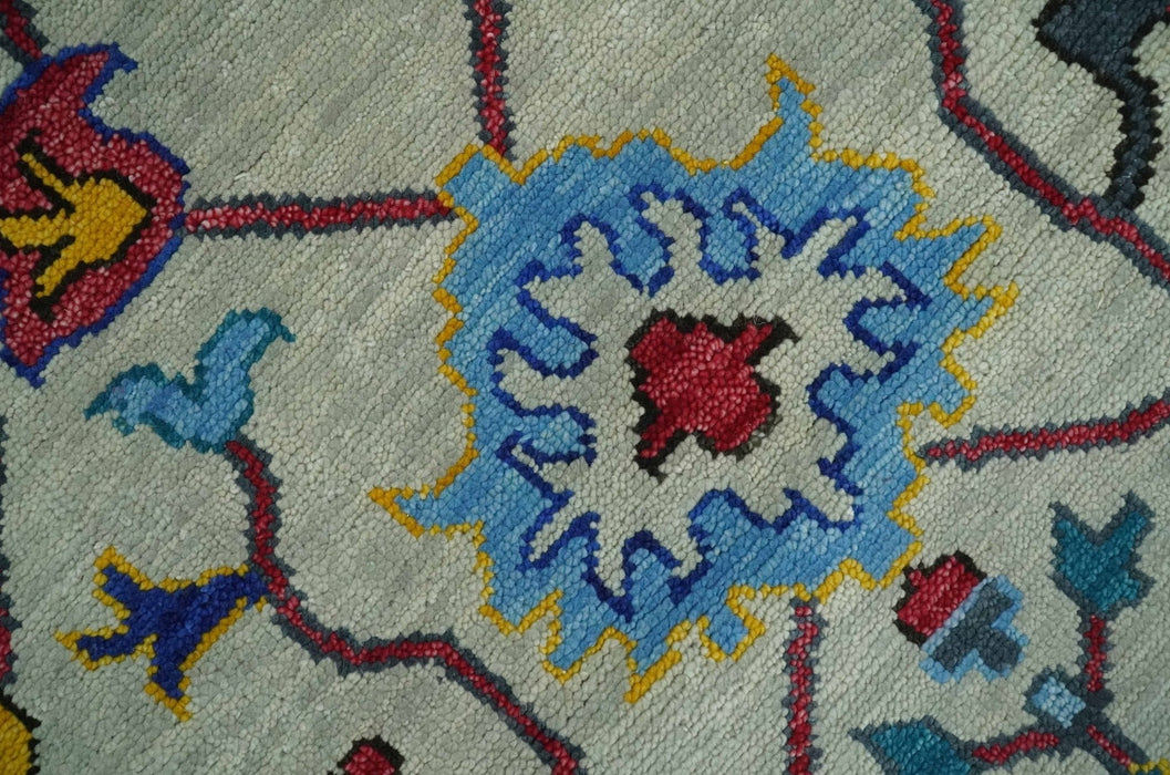 Vibrant colorful Ivory and Charcoal Hand Knotted Traditional Oushak Multi size Wool area Rug