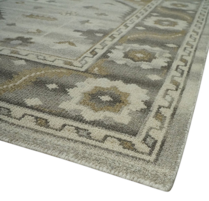 Hand Knotted Ivory, Charcoal and Beige Traditional Floral Multi Size Wool Area Rug