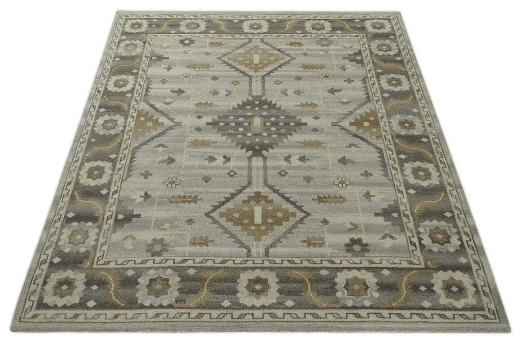 Hand Knotted Ivory, Charcoal and Beige Traditional Floral Multi Size Wool Area Rug
