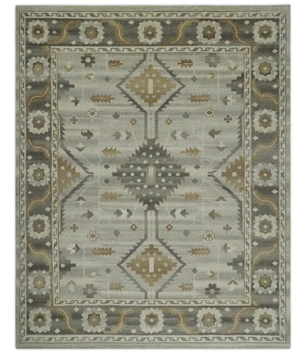 Hand Knotted Ivory, Charcoal and Beige Traditional Floral Multi Size Wool Area Rug