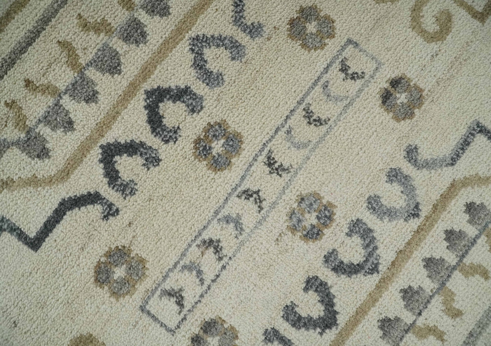 Hand Knotted Ivory, Gray and Beige Traditional Medallion Natural Wool Custom Made Area Rug, Kids, Living Room and Bedroom Rug