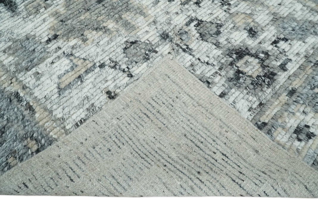 Hand Knotted Ivory, Silver and Beige Traditional Blended Wool Multi Size Rug