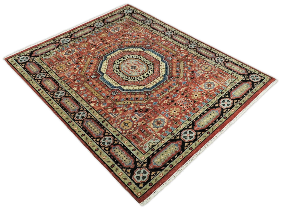 Hand Knotted Traditional Kazak Medallion Rust and Black Wool Area Rug