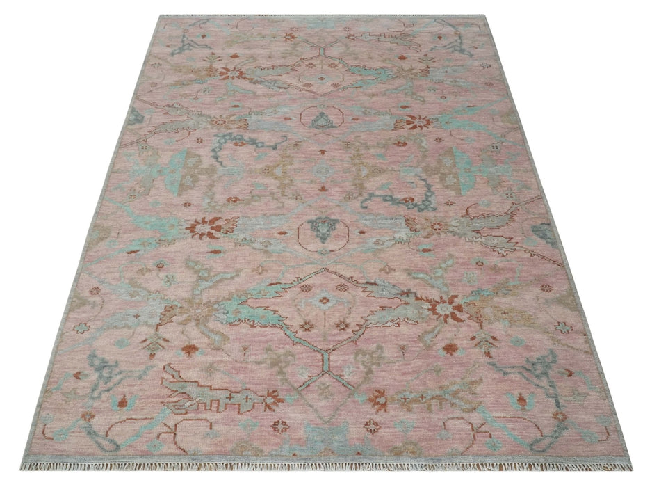 Hand Knotted Light Pink Oriental Oushak 9x12 Traditional Wool Area Rug, Living Room and Bedroom Rug