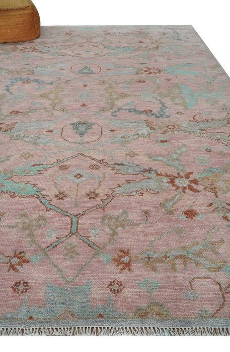 Hand Knotted Light Pink Oriental Oushak 9x12 Traditional Wool Area Rug, Living Room and Bedroom Rug