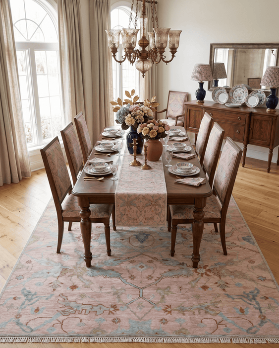 Hand Knotted Light Pink Oriental Oushak Multi Size Traditional Wool Area Rug, Living Room and Bedroom Rug