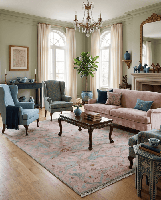 Hand Knotted Light Pink Oriental Oushak Multi Size Traditional Wool Area Rug, Living Room and Bedroom Rug