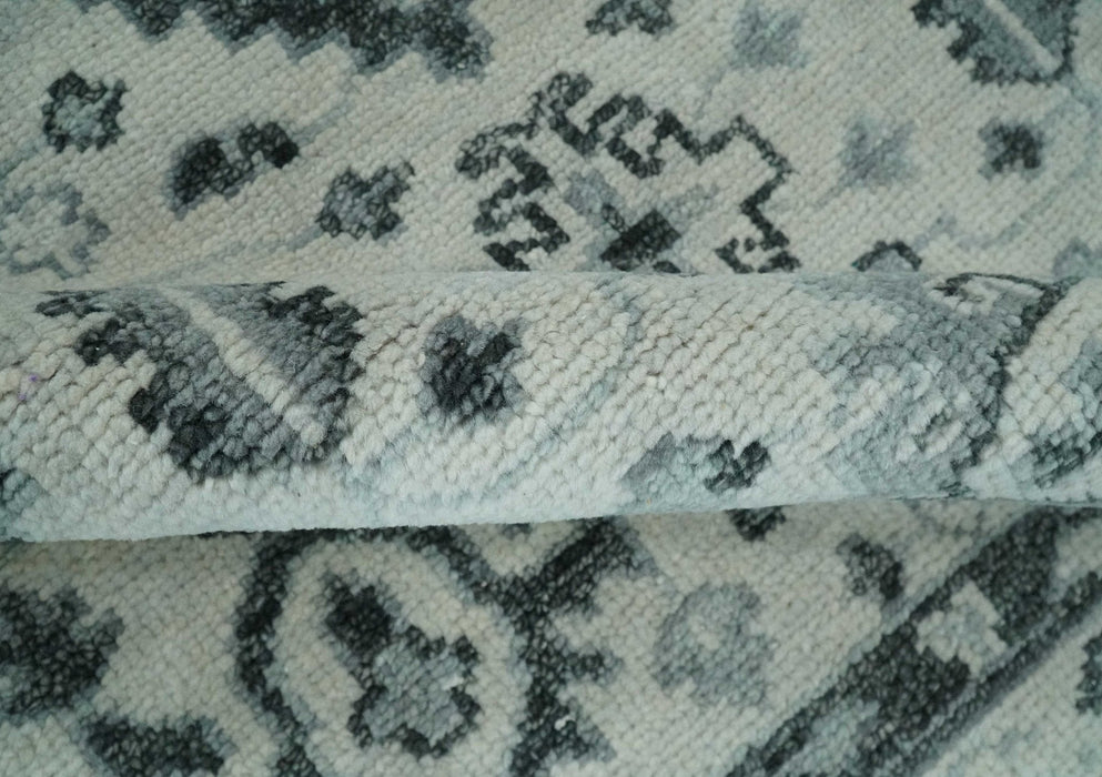 Hand Knotted Multi size Ivory, Silver and Charcoal Antique Turkish  Oushak Wool Area Rug