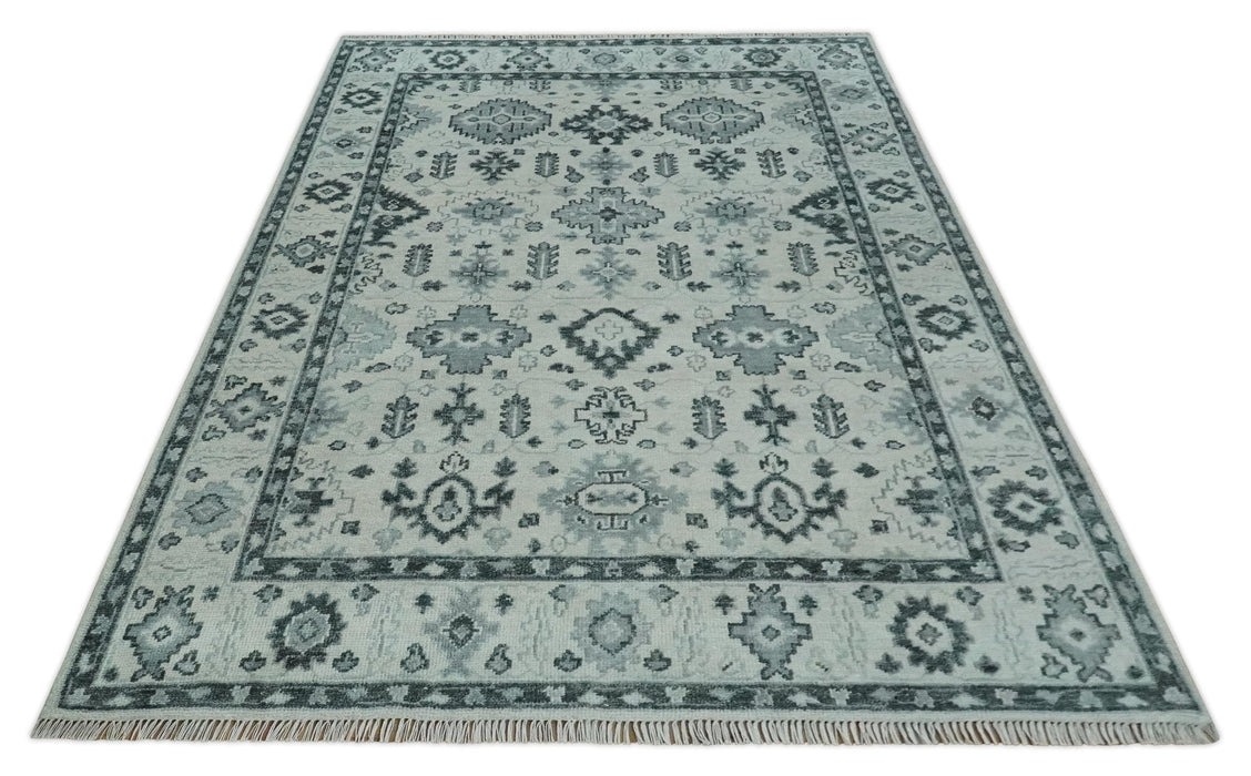 Hand Knotted Multi size Ivory, Silver and Charcoal Antique Turkish  Oushak Wool Area Rug