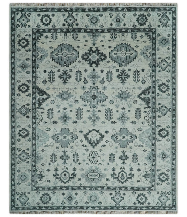 Hand Knotted Multi size Ivory, Silver and Charcoal Antique Turkish  Oushak Wool Area Rug