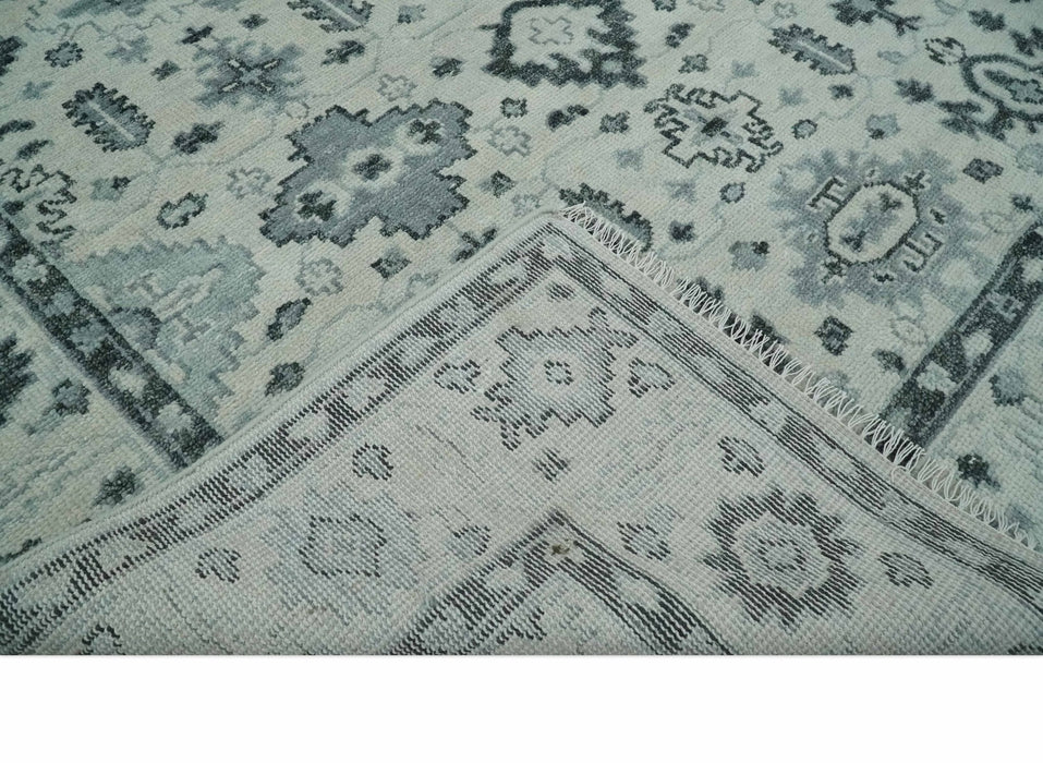 Hand Knotted Multi size Ivory, Silver and Charcoal Antique Turkish  Oushak Wool Area Rug