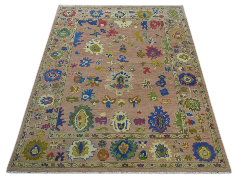 Hand Knotted Multi Size Antique Style Peach and Beige Traditional colorful Oushak Wool Rug
